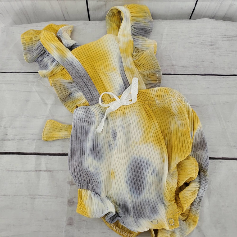 No Brand Ribbed Jersey Knit Ruffled Tie Dye Romper - New without Tags 6/9 months